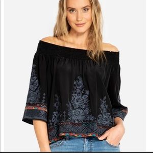 Johnny Was Tahndi Black Silk Off The Shoulder  Top Large